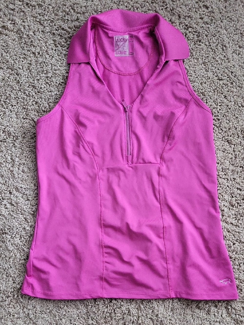 Lucky in Love Black Cherry Pink Sleeveless Zip Collared  Golf/Tank Top